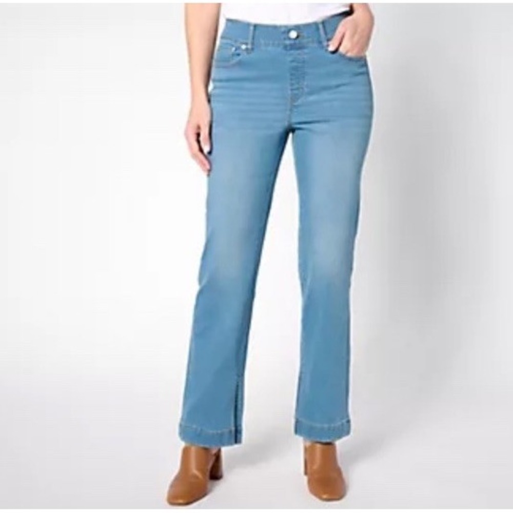 Denim & Co. Adaptive Cozy Touch Slim Straight Jeans Light Wash 6 New